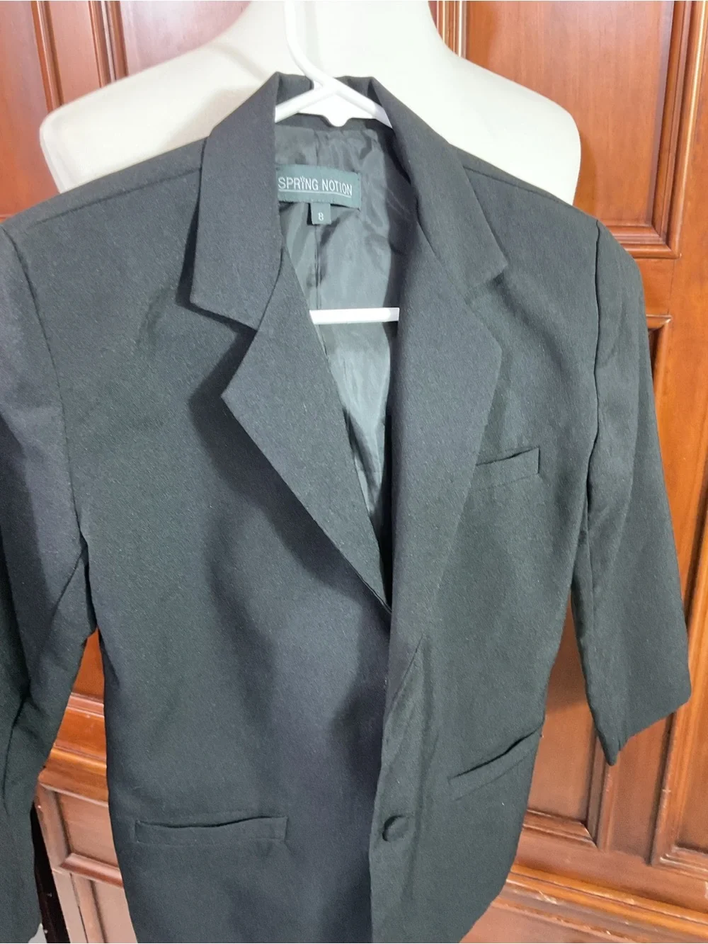 Spring Notion Boys 2 Button Suit Coat And Vest Solid Black Youth Size 8 Lknw As